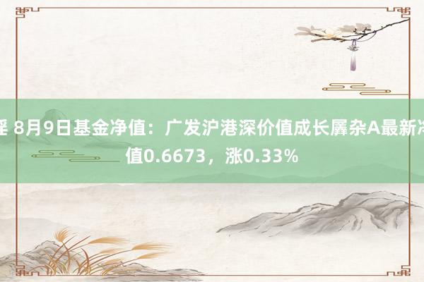 淫 8月9日基金净值：广发沪港深价值成长羼杂A最新净值0.6673，涨0.33%